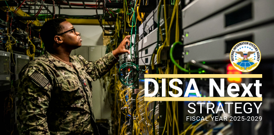 DISA Next Strategy Fiscal Year 2025-2029: An image of a Sailor in an unclassified laboratory. 