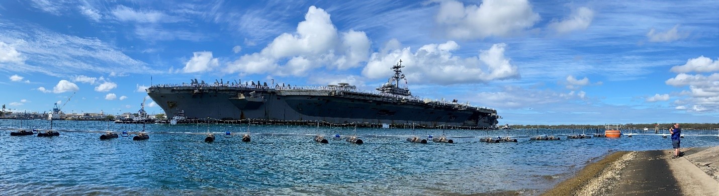 Image of the Nimitz-class aircraft carrier USS Abraham Lincoln (CVN 72) arriving at Joint Base Pearl Harbor-Hickam, Hawaii, during Rim of the Pacific 2022. (DISA photo by Army Sgt. 1st Class Derek D. Olson)

