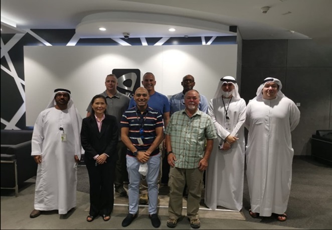 DISA Central Field Command, DISA Europe Defense Information Technology Contracting Organization, and U.S. Central Command Joint Security Office team members pose for a photo during a Fiscal Year ‘22 Higher Headquarters Assessment of four Commercial Cable Landing Stations within the United Arab Emirates. (Photo by Foreign National-UAE)