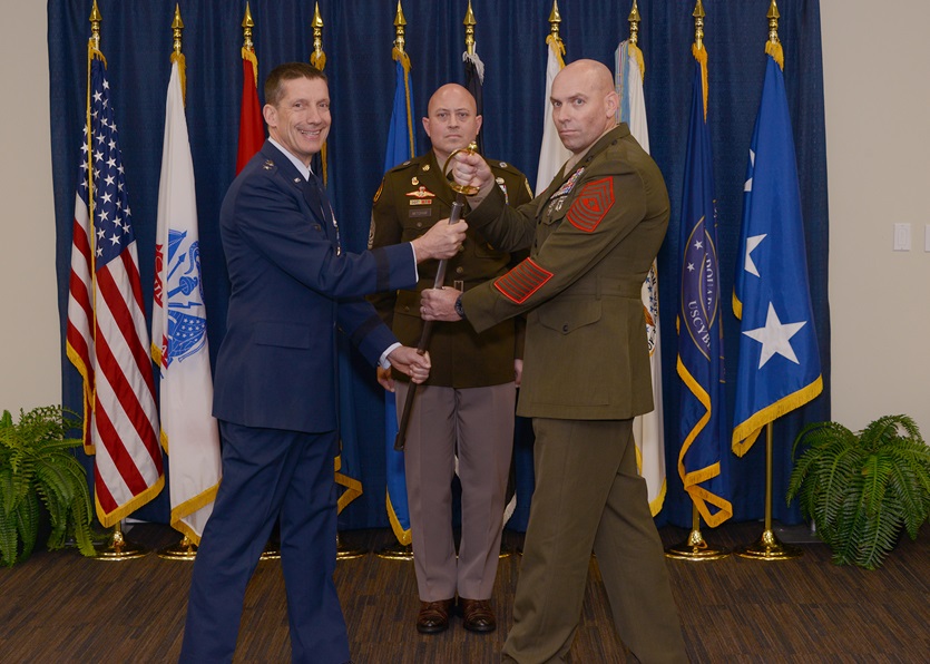 Image of Marine Corps Sgt. Maj. Daniel L. Krause assuming responsibility at DISA.