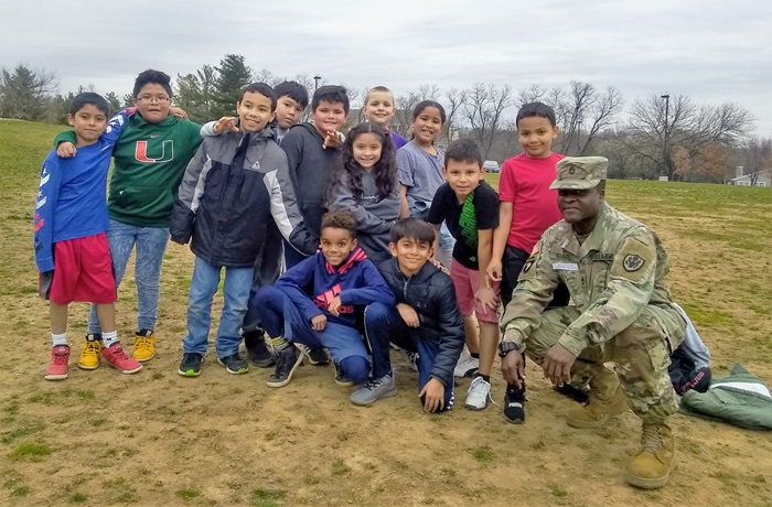 Army Master Sgt. Evens Israel serves as a role model for Deep Run Elementary students.