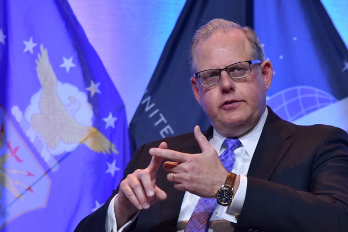 Honorable John Sherman, Department of Defense chief information officer, addresses the AFCEA TechNet Cyber audience during the morning Fireside Chat in Baltimore, May 2, 2023. Sherman spoke on strategic priorities and the way ahead. (DISA photo by David Marin)