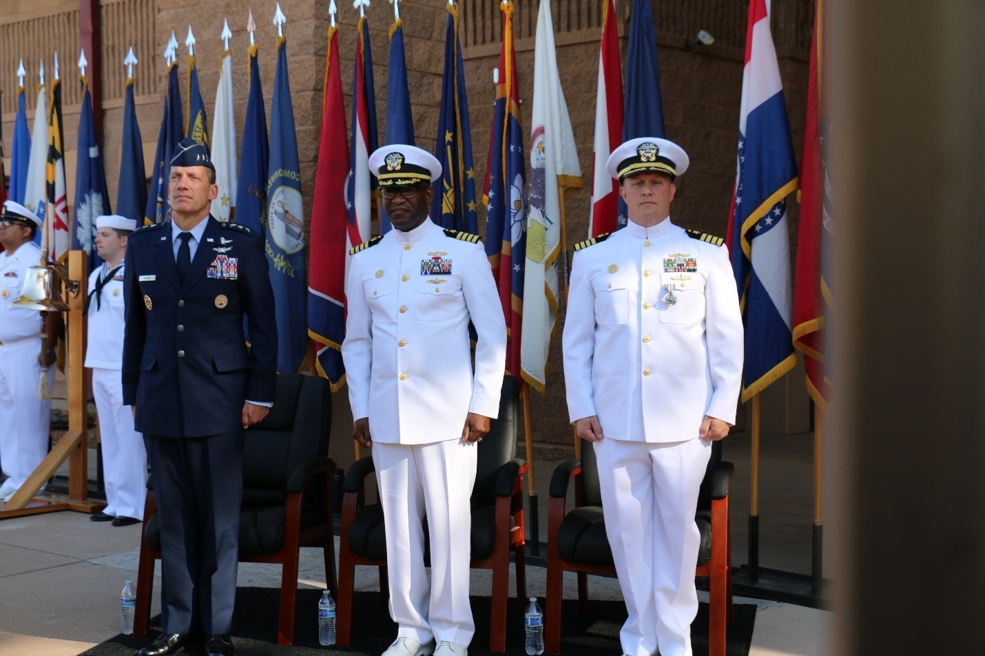 Photo: From left, U.S. Air Force Lt. Gen. Robert J. Skinner, DISA director; U.S. Navy Capt. Anthony Saxon, incoming commander; U.S. Navy Capt. Robert Matthias