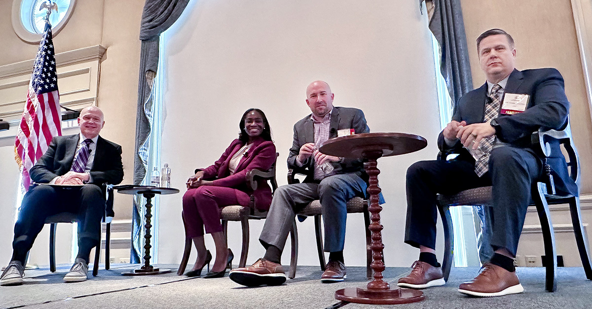 Picture taken at AFCEA DC event .  Sitting from left to right: Francis Rose (moderator), Tinisha McMillan, Steve Wallace and Frank Hudson. (DISA photo by Sam Juan)